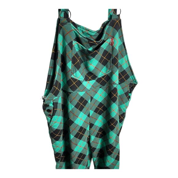 Shinesty Green & Black FrenchTerry Cloth Plaid‎ Overalls Size XL 90s Vibes - Picture 2 of 15